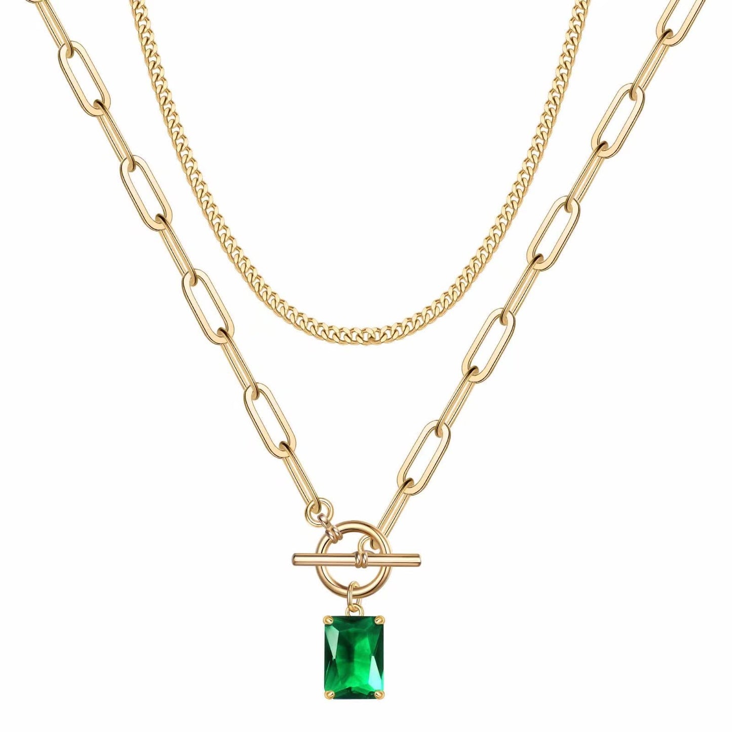 Gold Layered Necklaces Green