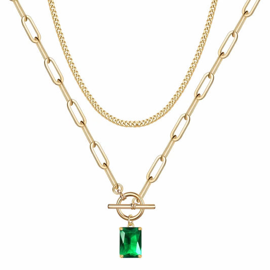 Gold Layered Necklaces Green